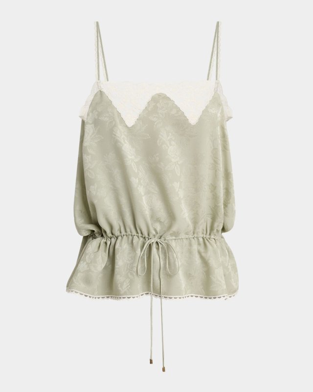 Lace-Trim Floral Silk Jacquard Camisole Top